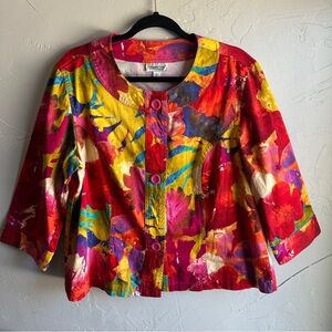 Artsy Statement Abstract Floral Jacket‎ Colorful Painterly XL Coldwater Creek